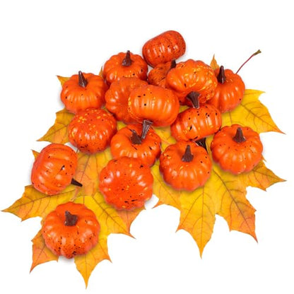 Mini Artificial Foam Pumpkins for Fall Halloween Thanksgiving Decor Set of 16