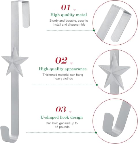 Silver Metal Wreath Hanger for Front Door - Over-the-Door Hook, 14-Inch, 1 Pack