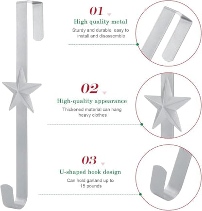 Silver Metal Wreath Hanger for Front Door - Over-the-Door Hook, 14-Inch, 1 Pack
