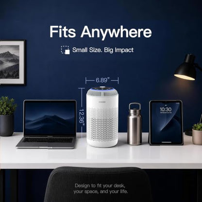 EZDONE White Compact Air Purifier with HEPA Filter & Aroma Tray for Bedroom