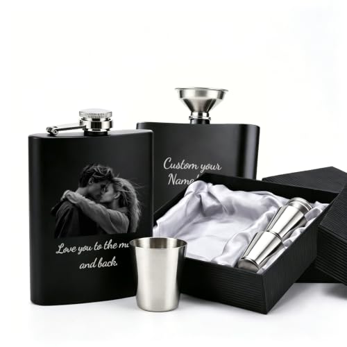 Personalized 8 oz Flask with Custom Photo Engraving - Double-Sided Stainless Steel, Leak-Proof Cap, Portable Gift