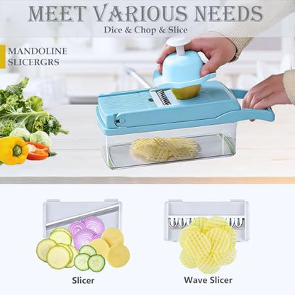 Vegetable Chopper Mandoline Slicer Kitchen Gadget with 10 Blades - Blue