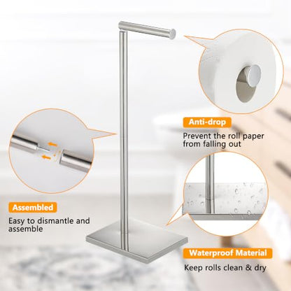 Chrome Toilet Paper Holder Stand with 4 Roll Storage - Free Standing Bathroom Organizer