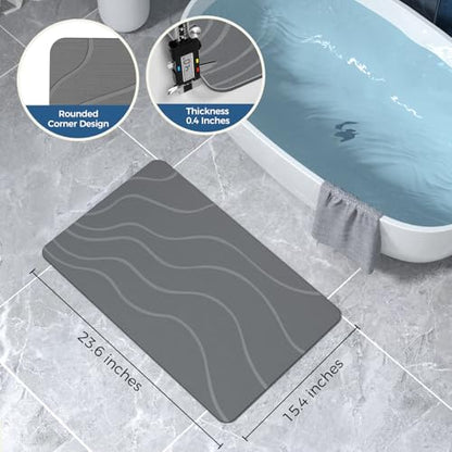 Stone Bath Mat Diatomaceous Earth Non-Slip Super Absorbent Grey - Fast Drying