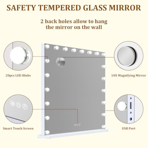 Hansong Large Hollywood Vanity Mirror with Lights 20 Bulbs - 30" x 37.4"