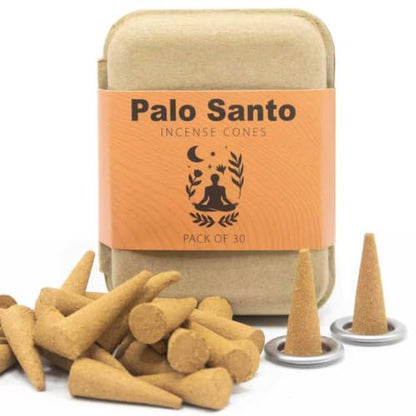 30 Palo Santo Incense Cones with Metal Dishes - Natural Aromatherapy Set