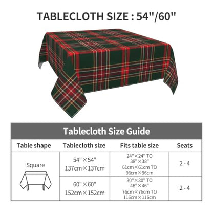 Checkered Christmas Tablecloth Square 54x54 Plaid Holiday Decor - Red Green Xmas