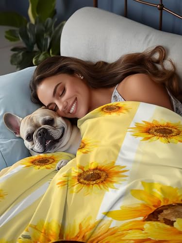 Summer Sunflower Yellow Stripe Flat Sheet Twin XL Microfiber Bedding - Breathable & Soft