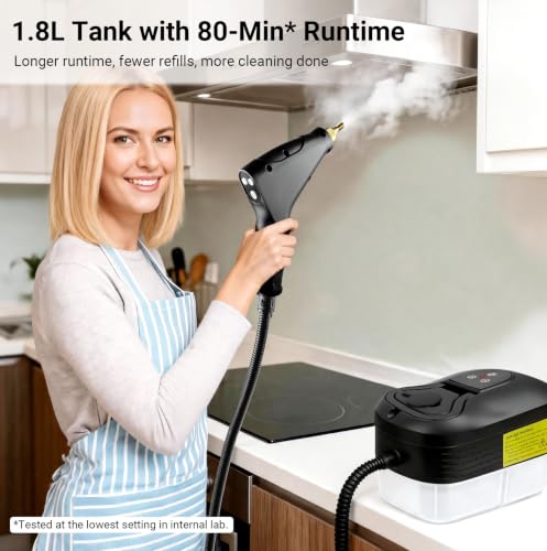 Handheld Steam Cleaner with 18 Accessories, 80-Minute Runtime, High-Pressure Steamer
