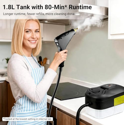 Handheld Steam Cleaner with 18 Accessories, 80-Minute Runtime, High-Pressure Steamer