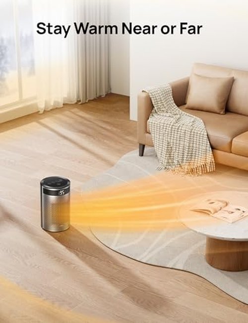 DREO Space Heater, Portable Electric Heaters for Indoor Use with Thermostat, Digital Display, 1-12H Timer, Eco Mode and Fan Mode, 1500W PTC Ceramic Fast Safety Heat for Office Bedroom Home, Black