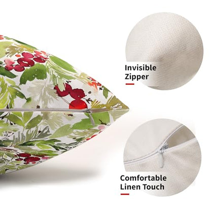 J-Green Christmas Watercolor Holly Lumbar Pillow Covers Set of 2 12x20 Inches Seasonal Decor