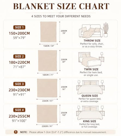 Cream Ribbed Soft Cozy Throw Blanket XL 59x79 Inches for Couch & Bed