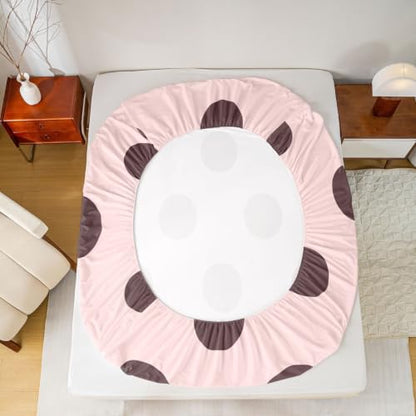 Pink Brown Polka Dot Fitted Bed Sheet Twin Size Breathable Microfiber - No Flat Sheet Included