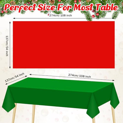 Patelai Disposable Christmas Tablecloth 6 Pack Red Dark Green 54x108 Inch Waterproof Holiday Party Cover