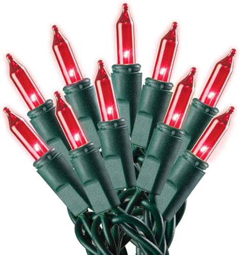100 Count Red Christmas String Lights with Green Wire - Indoor Outdoor Decor