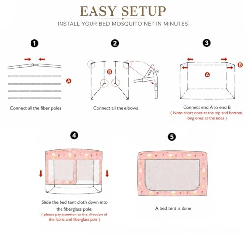 King Bed Mosquito Net Canopy - Pink Bed Bug Protection with Easy Setup