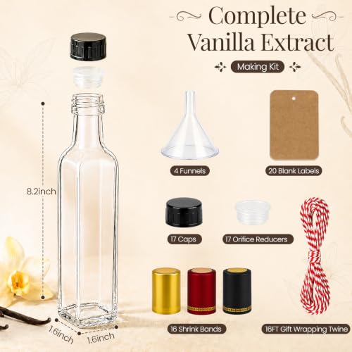 Clear 8.5oz Vanilla Extract Bottle with Airtight Cap - Reusable Glass