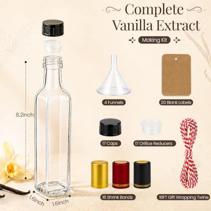 Clear 8.5oz Vanilla Extract Bottle with Airtight Cap - Reusable Glass