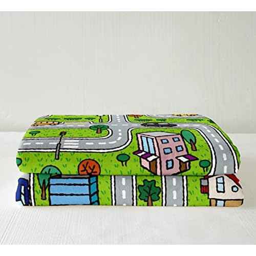 Baby 30"x40" Playing Car Fuzzy Blanket Road and Traffic Flannel Fleece Throw Blanket for Sofa Couch Toddler Soft Coloful Fun Game Sherpa Blanket All Season Educational Race Track Plush Blanket
