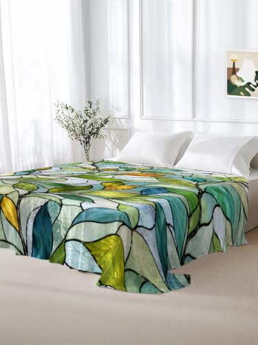 Queen Flat Sheet - Emerald Green or Sage Green Botanical Bed Sheets - Microfiber, Hotel Quality, 90x102 Inches