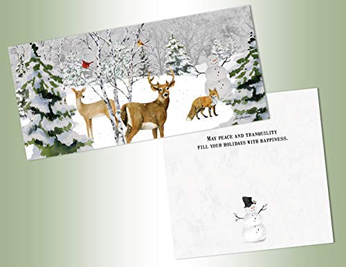 Christmas Greeting Card Set with Glitter Embellishments and Full Color Inside Designs - 14 Long Cards & Envelopes