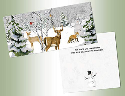 Christmas Greeting Card Set with Glitter Embellishments and Full Color Inside Designs - 14 Long Cards & Envelopes