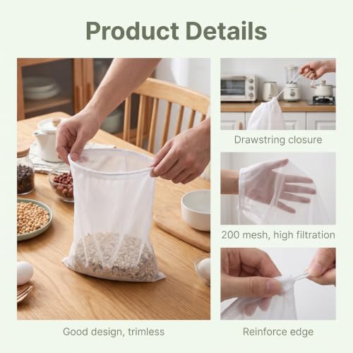 6 Pack Mesh Cheese Cloth Bags for Straining Nut Milk & Food Prep 12x8"