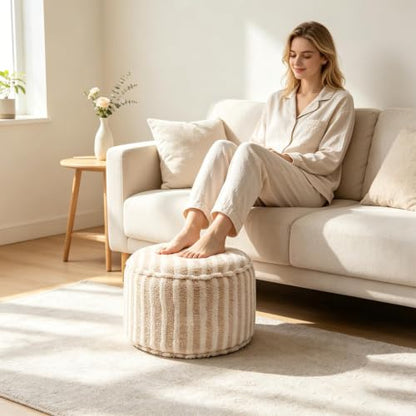Light Purple Round Pouf Ottoman Cover No Filler Storage Bench - 2 pcs