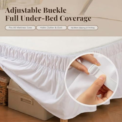 White Ruffled Bed Skirt Queen 15 Inch Drop Wrap-Around Dust Ruffle - YOPINCO
