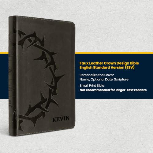Personalized Small Print ESV Bible with Black Faux Leather Cover - Crown of Thorns Black Variation