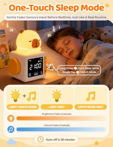 WANIDEA Capybara Kids Alarm Clock with Night Light & Sleep Timer - Cute Bedroom Decor