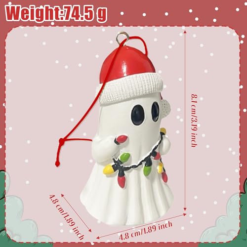Christmas Ghost Ornament with Santa Hat - Resin Holiday Hanging Decor