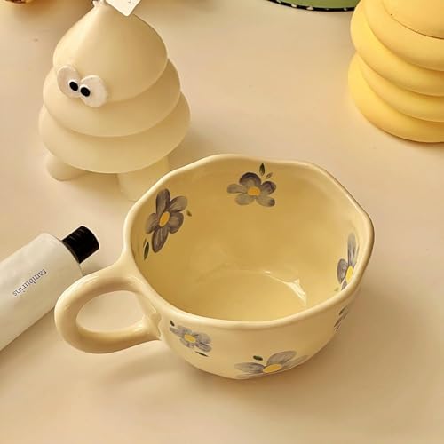Blue Flower Ceramic Mug - Cute Floral Coffee Cup for Office & Home - 8.5oz