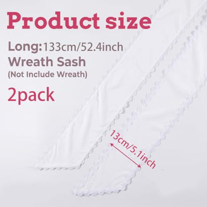White Wreath Sash Set - Scalloped Fan Design, 5.1 x 52.4 Inches, 2 Pieces