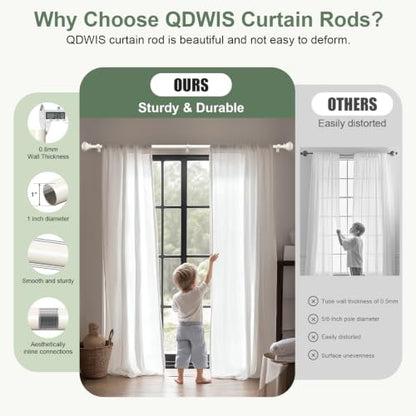 Adjustable White Curtain Rod 72-144 Inch with Antique Finials - Rustic Style