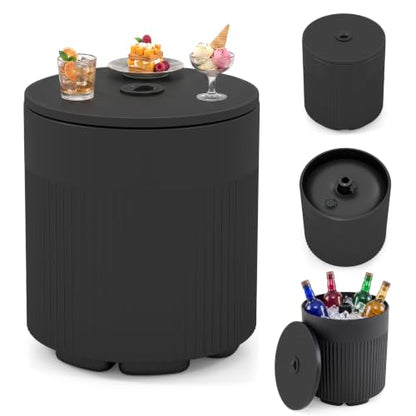 Tangkula 3-in-1 Outdoor Umbrella Side Table Black Variation