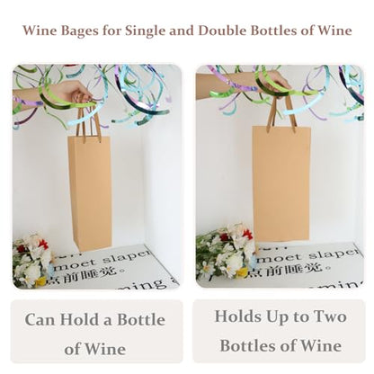 Brown Kraft Paper Wine Gift Bags with Handles - 6 Pack for Bottles