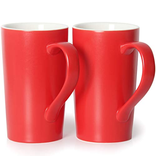 20 oz Large Coffee Mug Set with Handle - Red, Tall Ceramic Cups for Dad Men, Set of 2