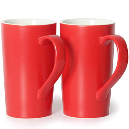 20 oz Large Coffee Mug Set with Handle - Red, Tall Ceramic Cups for Dad Men, Set of 2