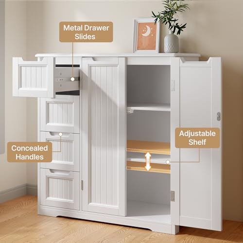 Bathroom Storage Cabinet Set - White Over Toilet & Floor Organizer