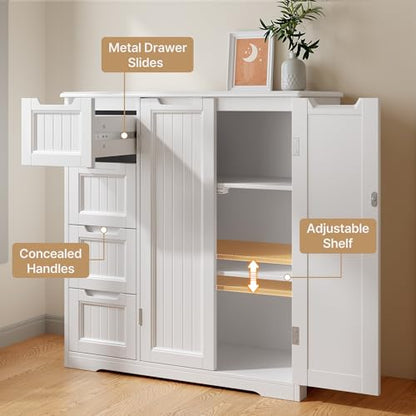 Bathroom Storage Cabinet Set - White Over Toilet & Floor Organizer