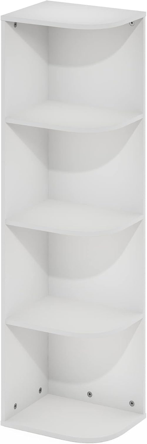 Furinno Pasir 4-Tier Corner Bookcase - Stylish Open Shelf Design in White Finish