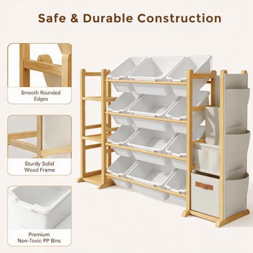 Toy Storage Organizer with 12 Bins & 3 Shelves - Kids Room Furniture