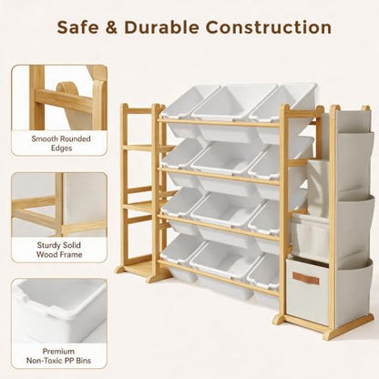 Toy Storage Organizer with 12 Bins & 3 Shelves - Kids Room Furniture