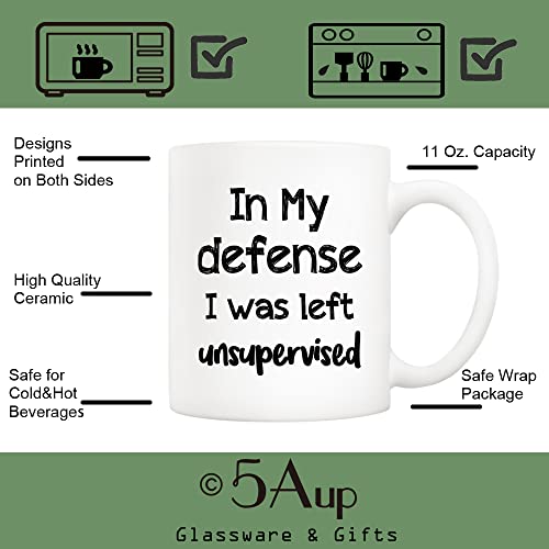 Funny Coffee Mug for Work - Left Unsupervised 11 Oz White Ceramic Gift for Men Women Dad Boss Coworker