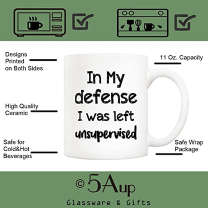 Funny Coffee Mug for Work - Left Unsupervised 11 Oz White Ceramic Gift for Men Women Dad Boss Coworker