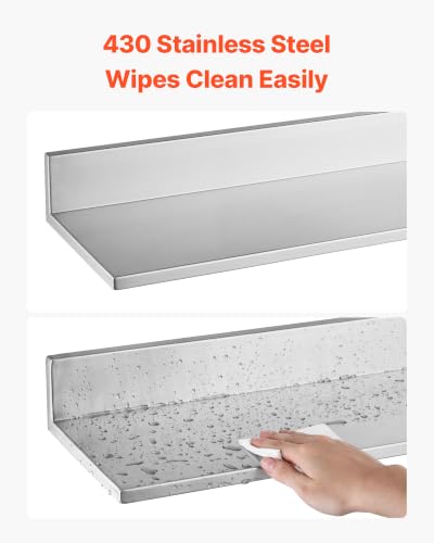 Stainless Steel Wall Mount Floating Shelves 8.6 x 36 Inches 2-Pack Kitchen Storage