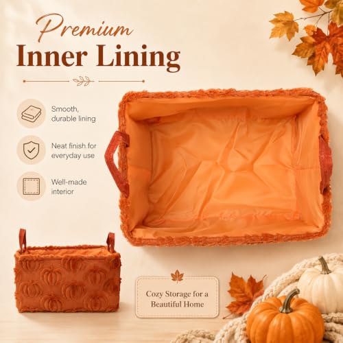 Fall Pumpkin Storage Baskets Set - Caramel Jacquard Household Organization