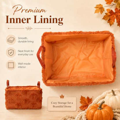 Fall Pumpkin Storage Baskets Set - Caramel Jacquard Household Organization